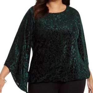 Alfani Green Velvet Burnout Leopard Print Blouse Top (L)